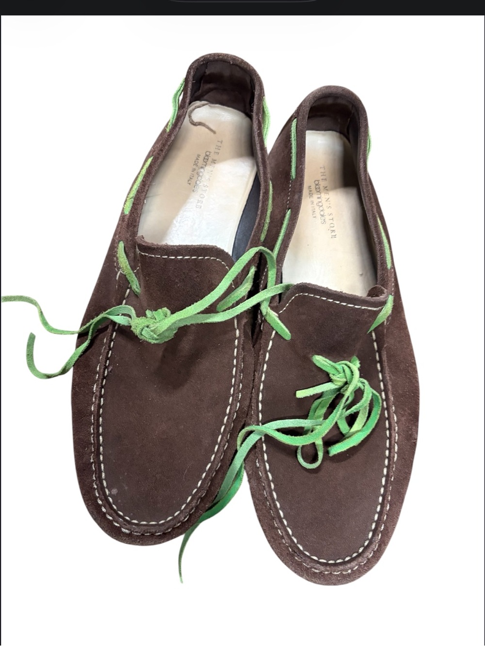 The Men's Store Brown Suede Loafers with Green Laces
